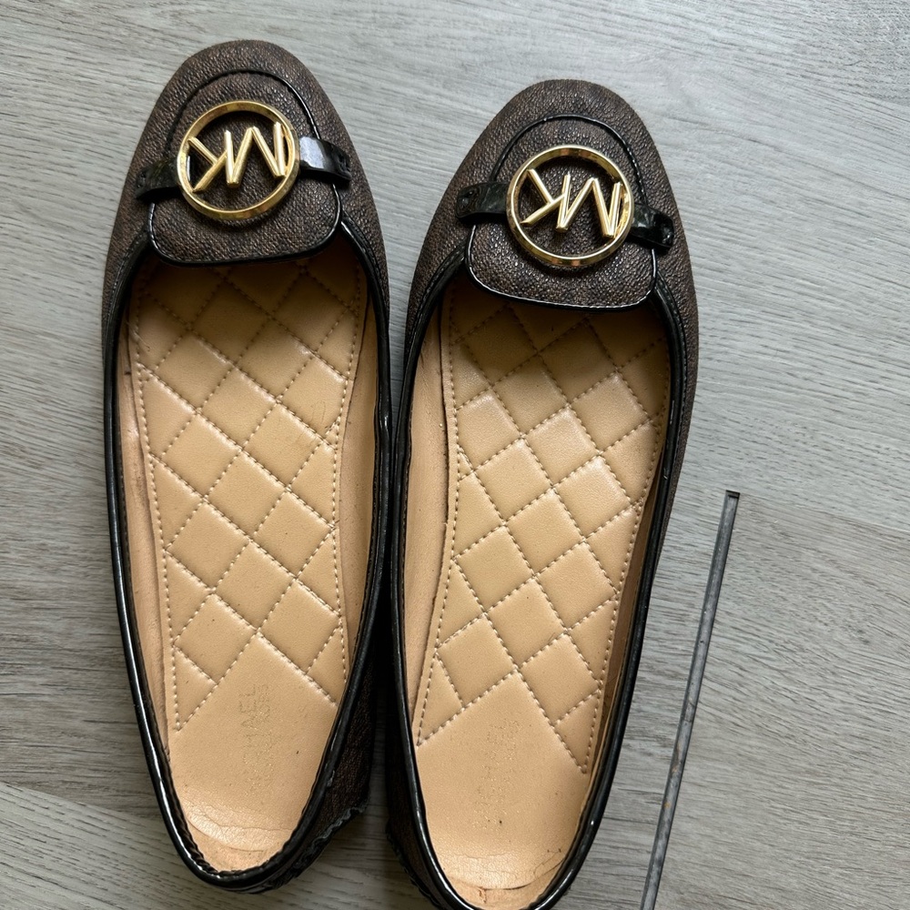 Michael Kors Brown Flats with Gold Logo